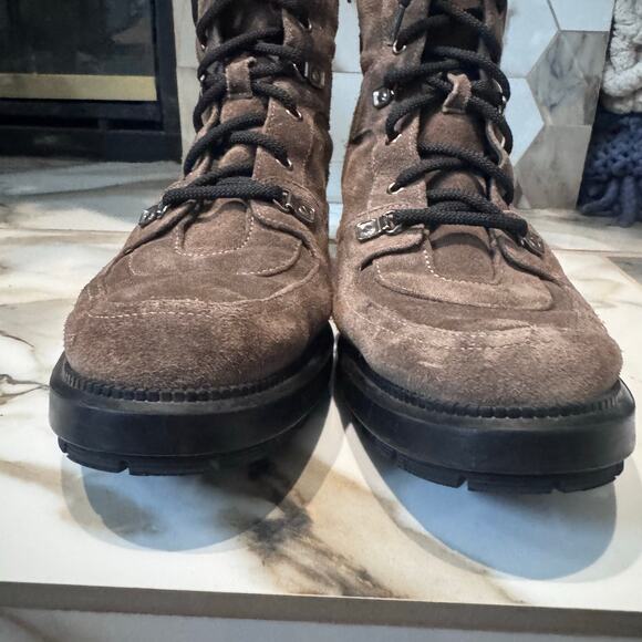 Aquatalia Women’s Lene Weatherproof Taupe Suede Combat Boots Size 9.5 Lug Soles - Picture 3 of 9